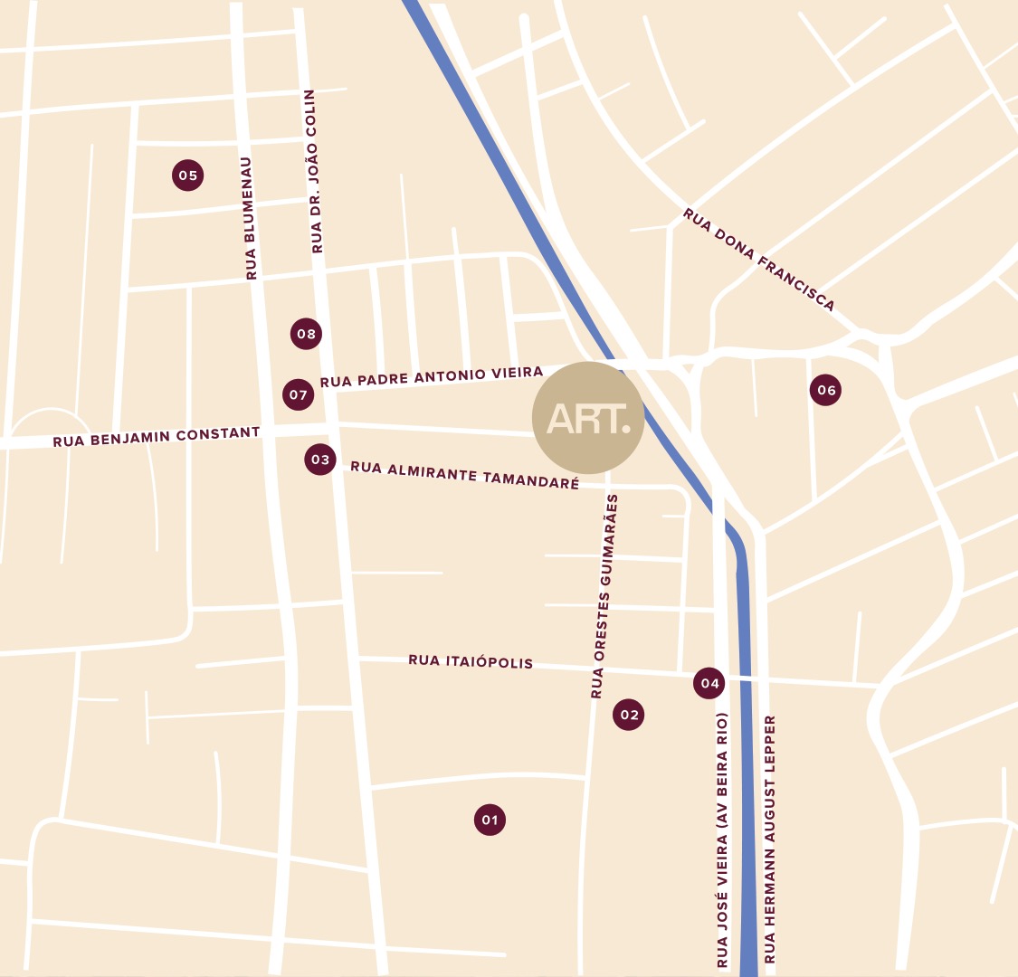 Mapa do entorno do ART. no Bairro América, com pontos de referência numerados