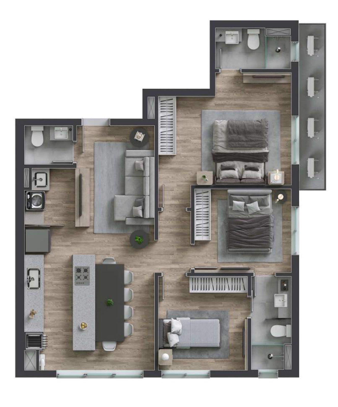 Planta do apartamento de 84,53 m²